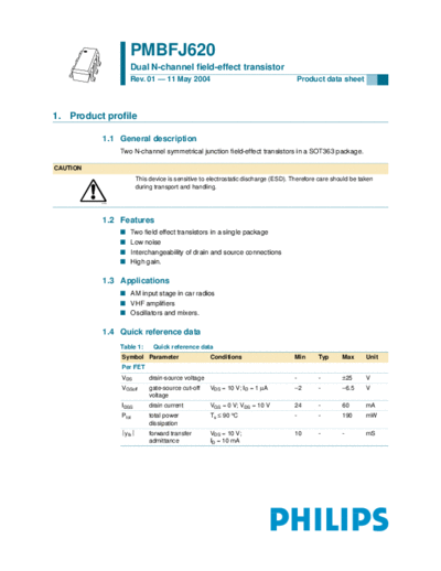 Philips pmbfj620  . Electronic Components Datasheets Active components Transistors Philips pmbfj620.pdf