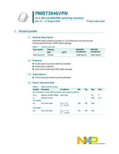 Philips pmbt3946vpn  . Electronic Components Datasheets Active components Transistors Philips pmbt3946vpn.pdf