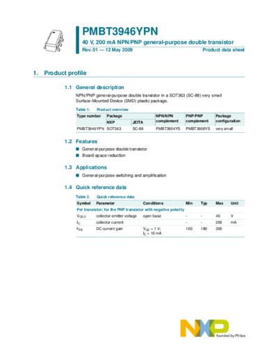 Philips pmbt3946ypn  . Electronic Components Datasheets Active components Transistors Philips pmbt3946ypn.pdf