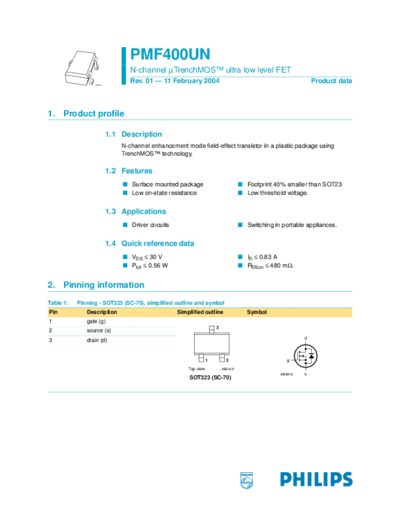 Philips pmf400un  . Electronic Components Datasheets Active components Transistors Philips pmf400un.pdf