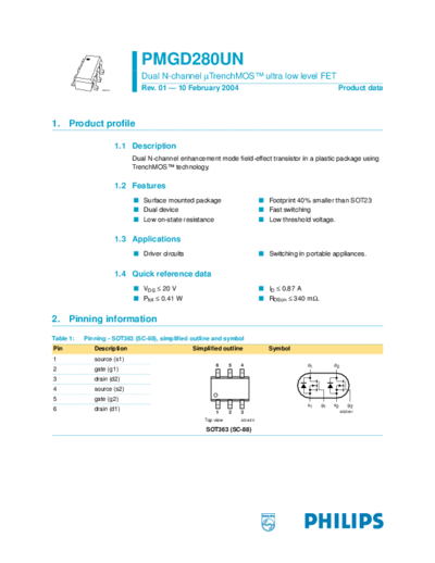 Philips pmgd280un  . Electronic Components Datasheets Active components Transistors Philips pmgd280un.pdf