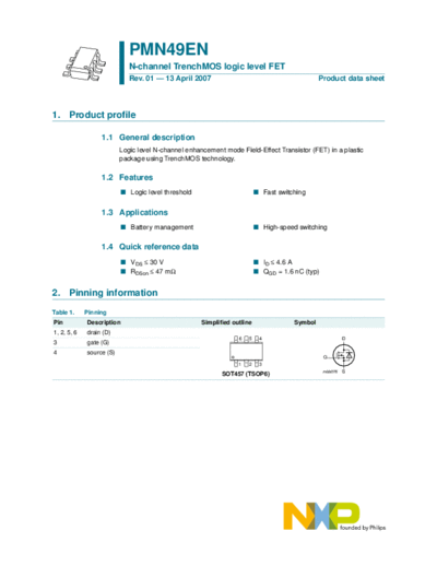 Philips pmn49en  . Electronic Components Datasheets Active components Transistors Philips pmn49en.pdf