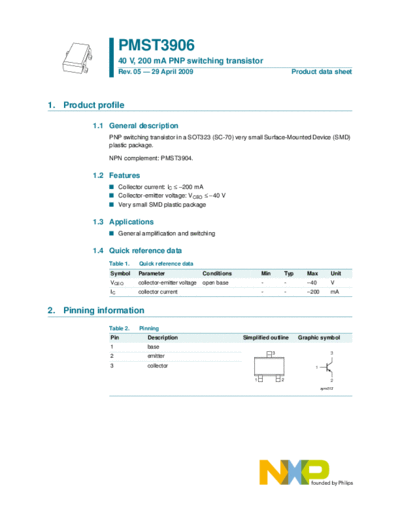 Philips pmst3906  . Electronic Components Datasheets Active components Transistors Philips pmst3906.pdf