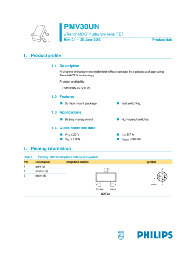 Philips pmv30un  . Electronic Components Datasheets Active components Transistors Philips pmv30un.pdf