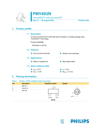 Philips pmv40un  . Electronic Components Datasheets Active components Transistors Philips pmv40un.pdf