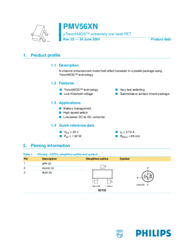 Philips pmv56xn  . Electronic Components Datasheets Active components Transistors Philips pmv56xn.pdf