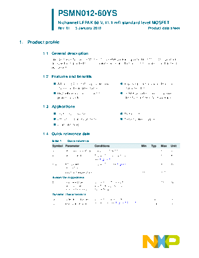 Philips psmn012-60ys  . Electronic Components Datasheets Active components Transistors Philips psmn012-60ys.pdf