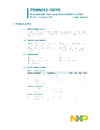 Philips psmn012-100ys  . Electronic Components Datasheets Active components Transistors Philips psmn012-100ys.pdf