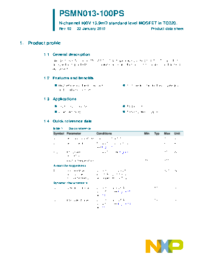 Philips psmn013-100ps  . Electronic Components Datasheets Active components Transistors Philips psmn013-100ps.pdf