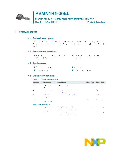 Philips psmn1r1-30el  . Electronic Components Datasheets Active components Transistors Philips psmn1r1-30el.pdf