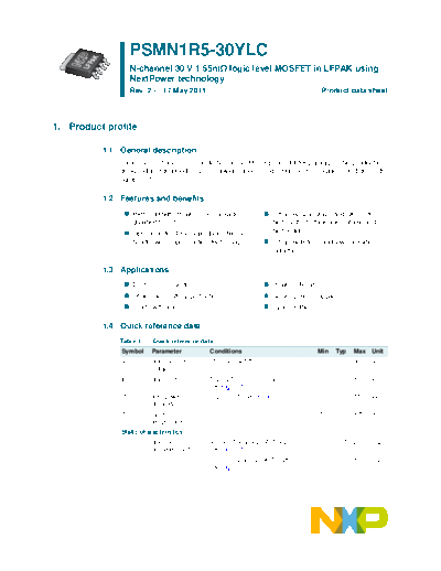Philips psmn1r5-30ylc  . Electronic Components Datasheets Active components Transistors Philips psmn1r5-30ylc.pdf