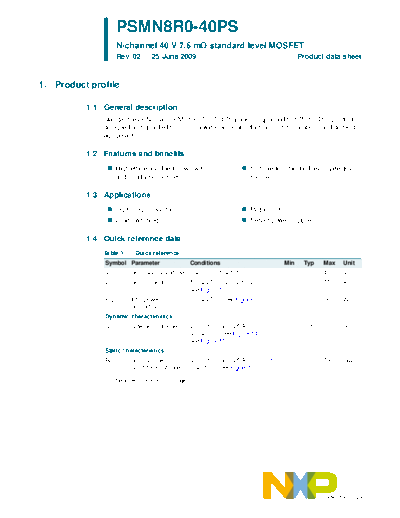 Philips psmn8r0-40ps  . Electronic Components Datasheets Active components Transistors Philips psmn8r0-40ps.pdf