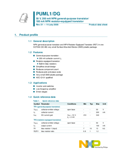 Philips puml1 dg  . Electronic Components Datasheets Active components Transistors Philips puml1_dg.pdf