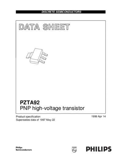Philips pzta92 3  . Electronic Components Datasheets Active components Transistors Philips pzta92_3.pdf