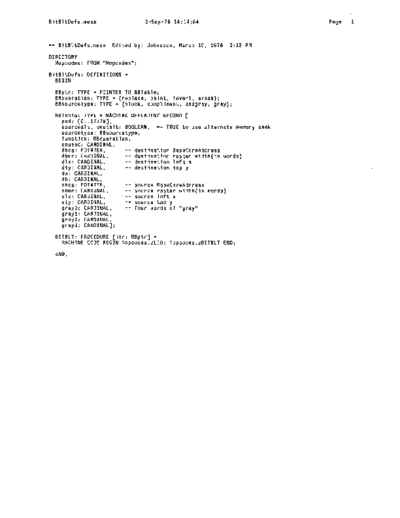 xerox BitBltDefs.mesa Sep78  xerox mesa 4.0_1978 listing Mesa_4_System BitBltDefs.mesa_Sep78.pdf