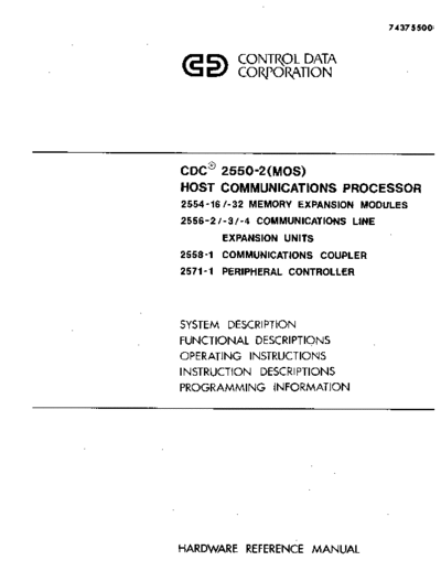 cdc 74375500A 2550 Host Communications Processor Hardware Reference Manual Jun77  . Rare and Ancient Equipment cdc cyber comm 2550 74375500A_2550_Host_Communications_Processor_Hardware_Reference_Manual_Jun77.pdf