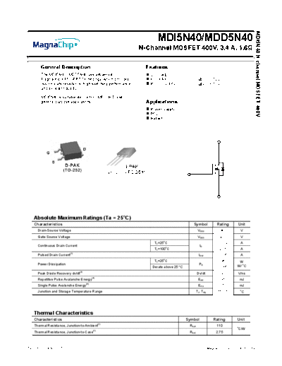 Samsung MDD5N40-MagnaChip  Samsung LCD TV BN44-00493B Datasheet MDD5N40-MagnaChip.pdf