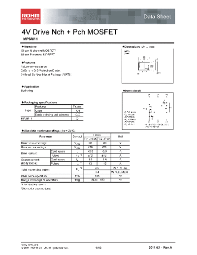 Rohm mp6m11  . Electronic Components Datasheets Active components Transistors Rohm mp6m11.pdf