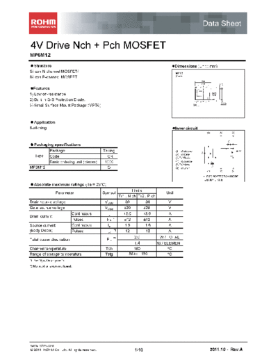 Rohm mp6m12  . Electronic Components Datasheets Active components Transistors Rohm mp6m12.pdf