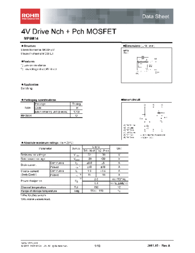 Rohm mp6m14  . Electronic Components Datasheets Active components Transistors Rohm mp6m14.pdf