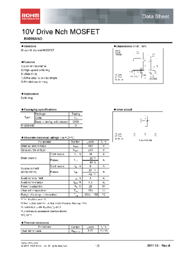 Rohm r4008and  . Electronic Components Datasheets Active components Transistors Rohm r4008and.pdf