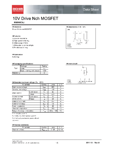 Rohm r5005cnj  . Electronic Components Datasheets Active components Transistors Rohm r5005cnj.pdf