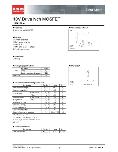 Rohm r5019anj  . Electronic Components Datasheets Active components Transistors Rohm r5019anj.pdf