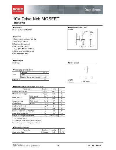 Rohm r6012fnx  . Electronic Components Datasheets Active components Transistors Rohm r6012fnx.pdf