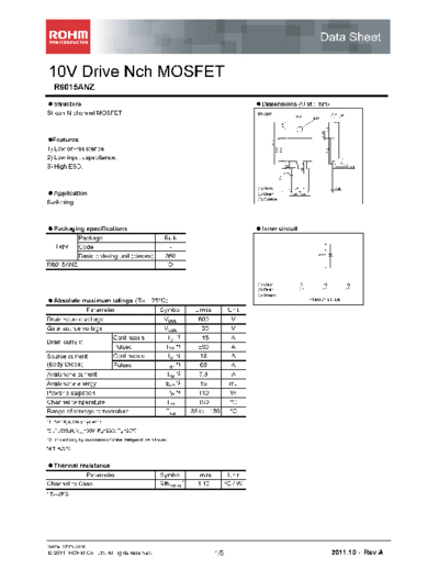 Rohm r6015anz  . Electronic Components Datasheets Active components Transistors Rohm r6015anz.pdf
