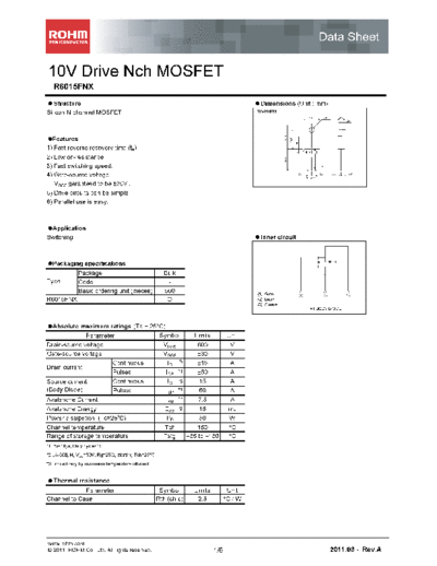 Rohm r6015fnx  . Electronic Components Datasheets Active components Transistors Rohm r6015fnx.pdf