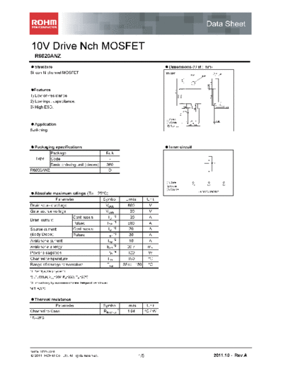 Rohm r6020anz  . Electronic Components Datasheets Active components Transistors Rohm r6020anz.pdf