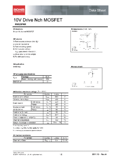 Rohm r6020fnx  . Electronic Components Datasheets Active components Transistors Rohm r6020fnx.pdf