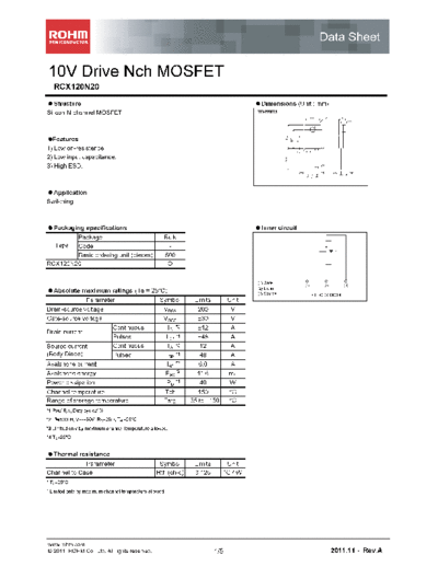 Rohm rcx120n20  . Electronic Components Datasheets Active components Transistors Rohm rcx120n20.pdf