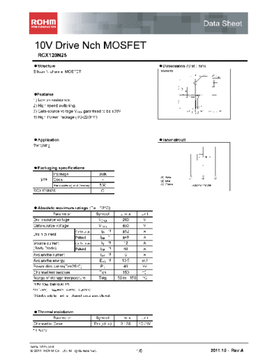 Rohm rcx120n25  . Electronic Components Datasheets Active components Transistors Rohm rcx120n25.pdf