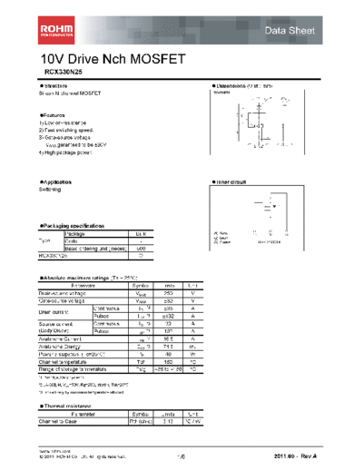 Rohm rcx330n25  . Electronic Components Datasheets Active components Transistors Rohm rcx330n25.pdf