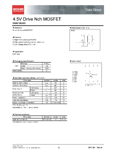 Rohm rmw150n03  . Electronic Components Datasheets Active components Transistors Rohm rmw150n03.pdf