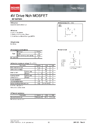 Rohm rp1e070xn  . Electronic Components Datasheets Active components Transistors Rohm rp1e070xn.pdf