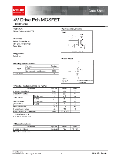 Rohm rrr015p03  . Electronic Components Datasheets Active components Transistors Rohm rrr015p03.pdf