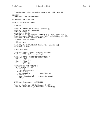 xerox TrapDefs.mesa Sep78  xerox mesa 4.0_1978 listing Mesa_4_System TrapDefs.mesa_Sep78.pdf