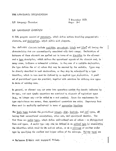 cdc SWL Language Specification Dec73  . Rare and Ancient Equipment cdc cyber cyber_180 SWL SWL_Language_Specification_Dec73.pdf