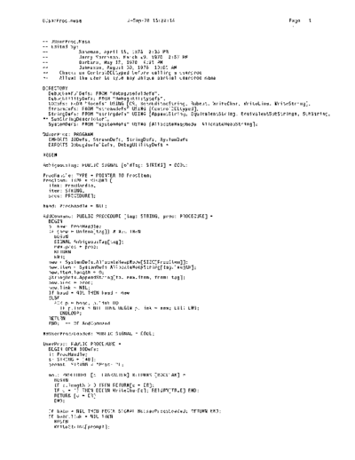 xerox DUserProc.mesa Sep78  xerox mesa 4.0_1978 listing Mesa_4_Debug DUserProc.mesa_Sep78.pdf