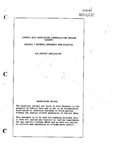 cdc ARH6281 CDCNET Log Support ERS Oct85  . Rare and Ancient Equipment cdc cyber comm cdcnet ARH6281_CDCNET_Log_Support_ERS_Oct85.pdf