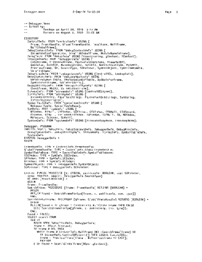 xerox Debugger.mesa Sep78  xerox mesa 4.0_1978 listing Mesa_4_Debug Debugger.mesa_Sep78.pdf