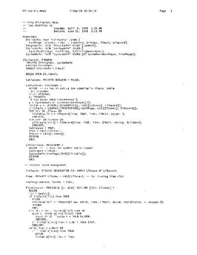 xerox DILiterals.mesa Sep78  xerox mesa 4.0_1978 listing Mesa_4_Debug DILiterals.mesa_Sep78.pdf