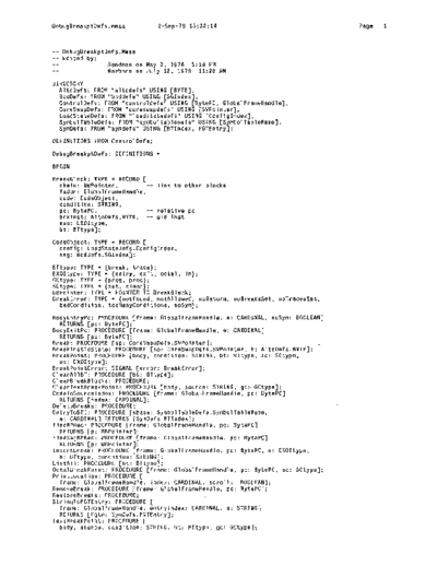 xerox DebugBreakptDefs.mesa Sep78  xerox mesa 4.0_1978 listing Mesa_4_Debug DebugBreakptDefs.mesa_Sep78.pdf
