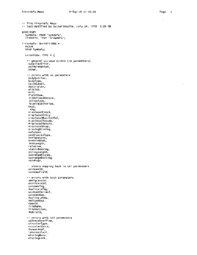 xerox ErrorDefs.mesa Sep78  xerox mesa 4.0_1978 listing Mesa_4_Compiler ErrorDefs.mesa_Sep78.pdf