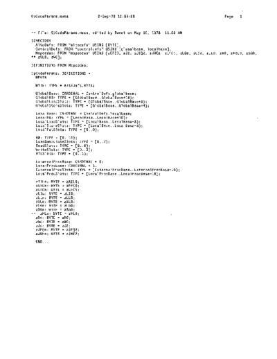 xerox OpCodeParams.mesa Sep78  xerox mesa 4.0_1978 listing Mesa_4_Compiler OpCodeParams.mesa_Sep78.pdf