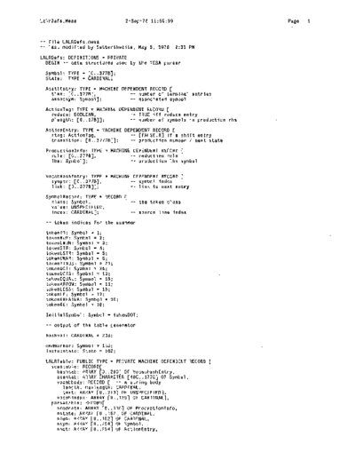 xerox LalrDefs.mesa Sep78  xerox mesa 4.0_1978 listing Mesa_4_Compiler LalrDefs.mesa_Sep78.pdf