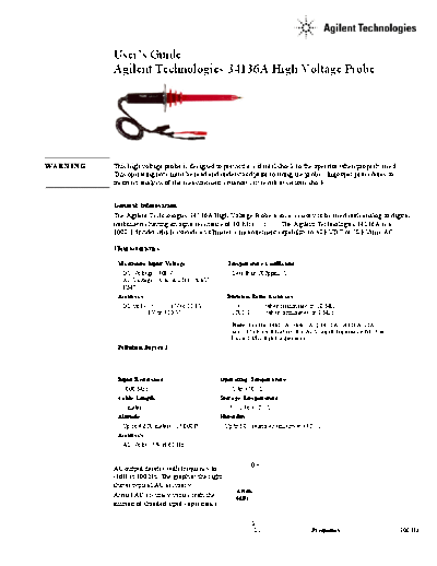 Agilent 34136A High Voltage Probe User 2527s Guide 34136-92000 c20130327 [2]  Agilent 34136A High Voltage Probe User_2527s Guide 34136-92000 c20130327 [2].pdf
