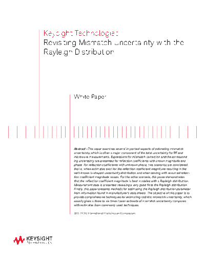 Agilent 5990-9185EN Revisiting Mismatch Uncertainty with the Rayleigh Distribution - White Paper c20140728 [  Agilent 5990-9185EN Revisiting Mismatch Uncertainty with the Rayleigh Distribution - White Paper c20140728 [28].pdf